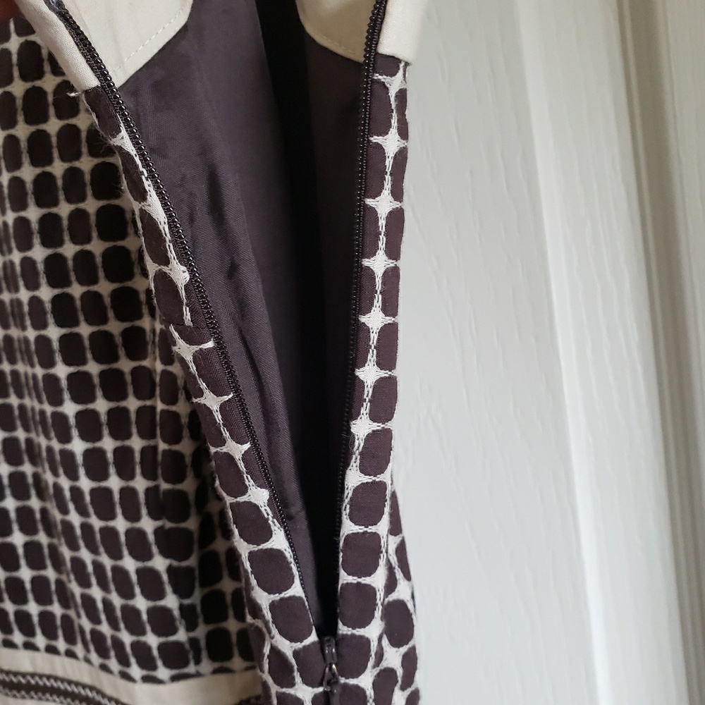 Ann Taylor LOFT V-Neck Strappy Geometric Cream Brown Sleeveless Dress Sz 12 - Picture 5 of 8